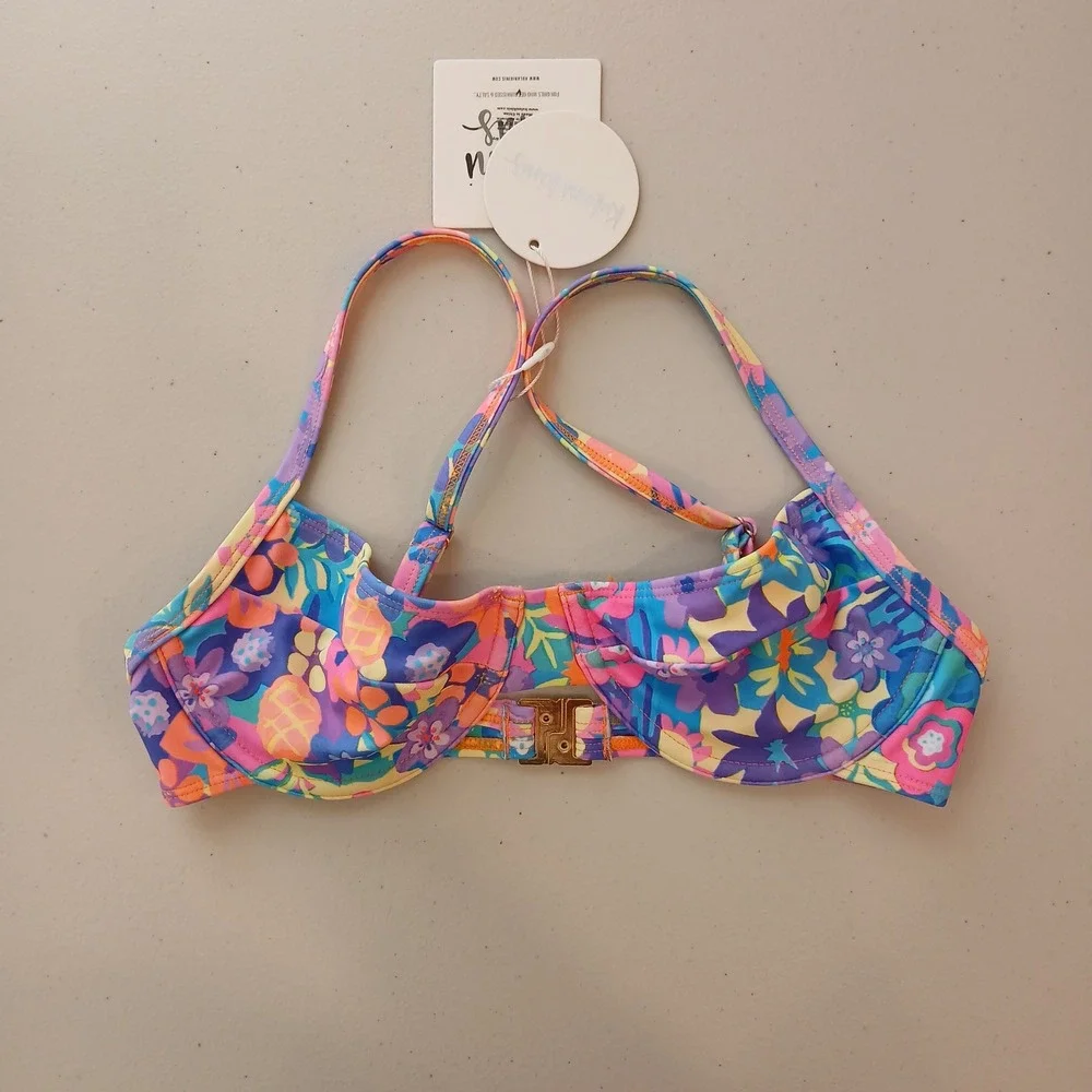 NWT Kulani Kinis Bikini Set Womens S Multicolor Floral Triangle Two Piece Swim